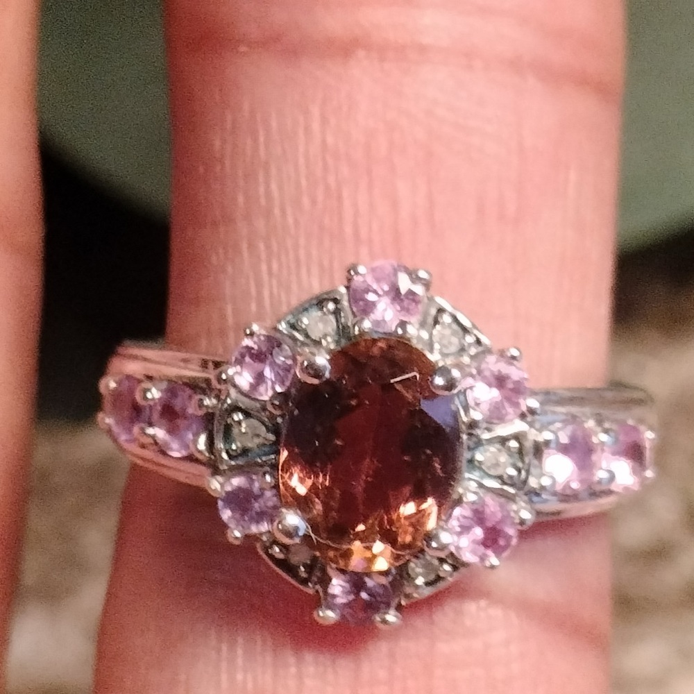 Sterling Silver Tourmaline Pink Sapphire Diamond Ring Size 6